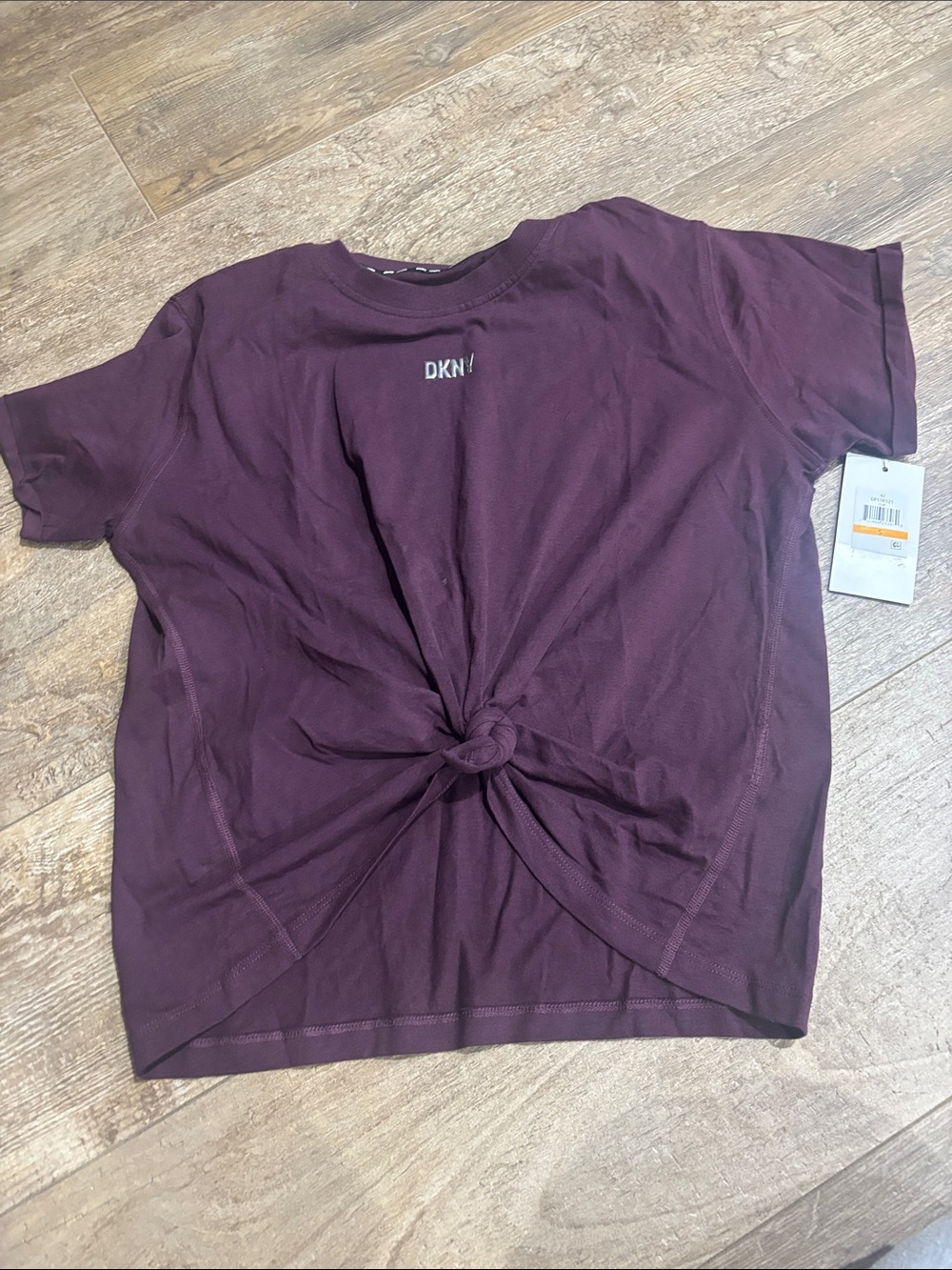 NWT DKNY women’s Short Sleeve Knot-Front Tee - Plum